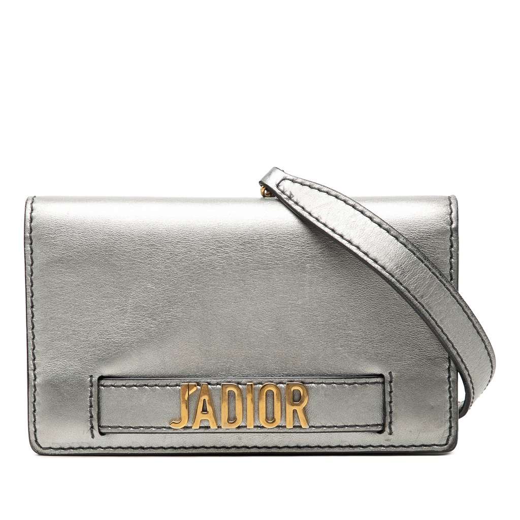 Dior Metallic Calfskin JAdior Clutch with Chain Silver Leather Very good condition - Front View