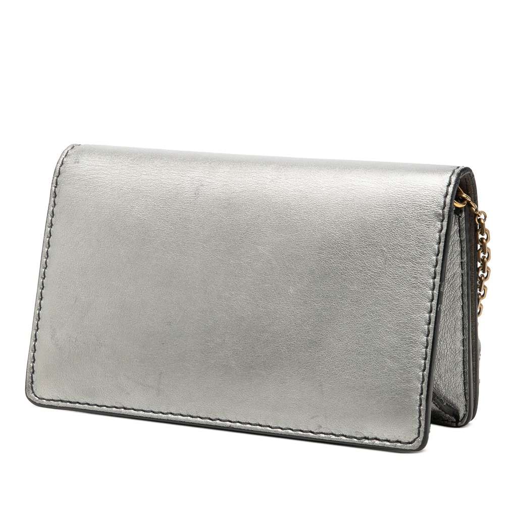 Dior Metallic Calfskin JAdior Clutch with Chain Silver Leather Very good condition - Back View