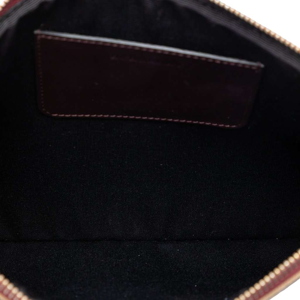 Burberry House Check Canvas Trimmed Grained Calfskin Zip Pouch Red Leather Very good - Model View