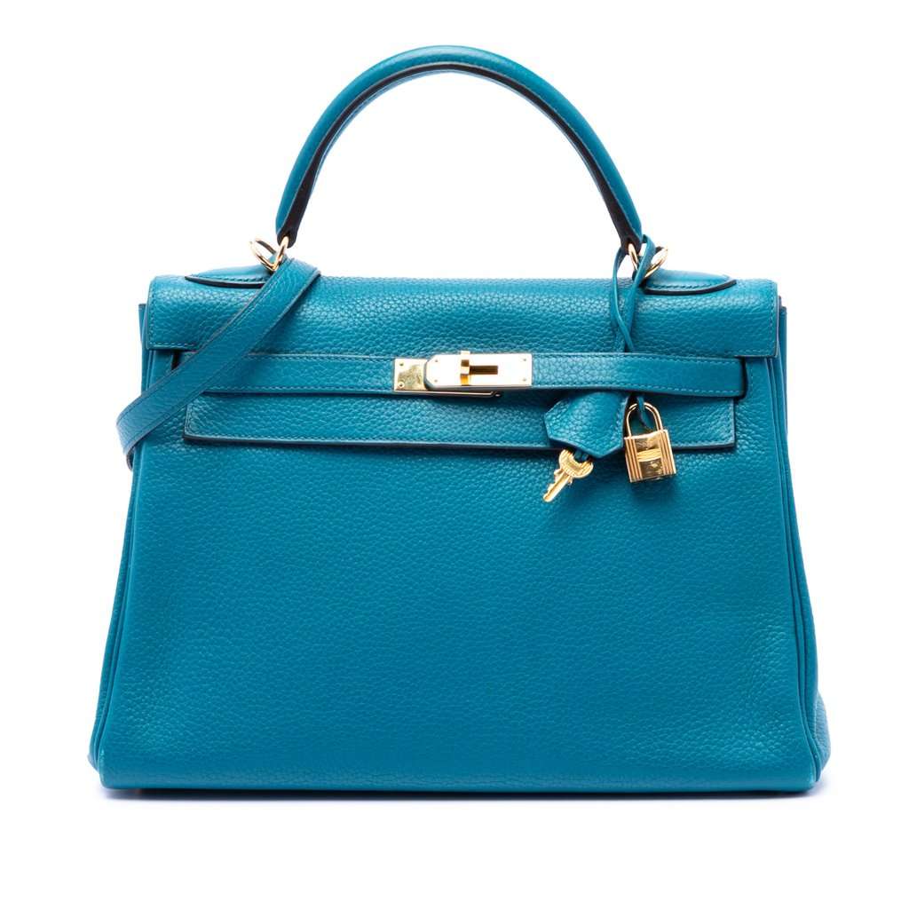 Hermès Clemence Kelly II Retourne 32 Blue Leather Very good - Front View