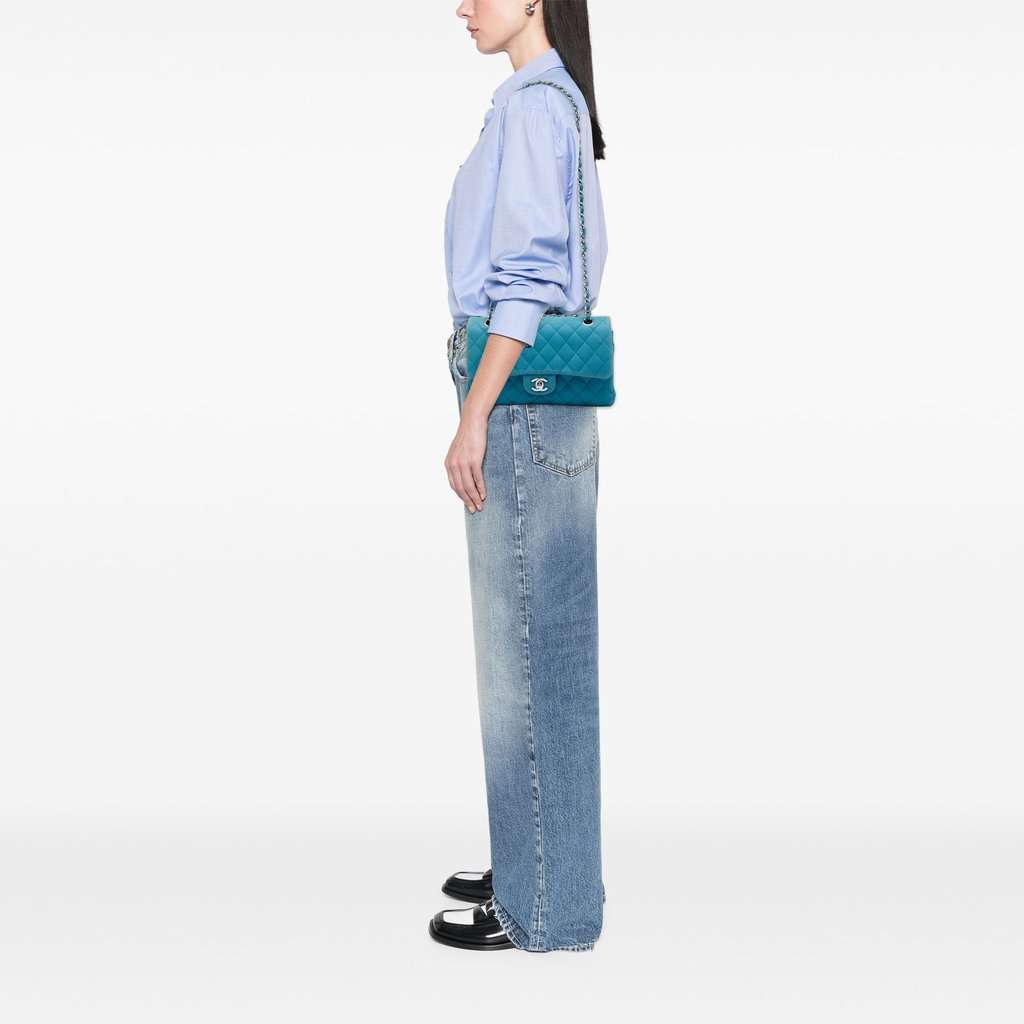 Chanel Medium Classic Caviar Double Flap Blue Leather Very good condition - Box View