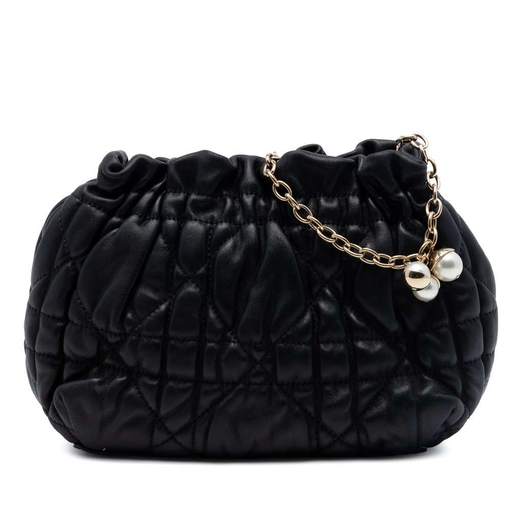 Dior Mini Lambskin Cannage Gaufre Delices Bag Black Leather Very good condition - Front View
