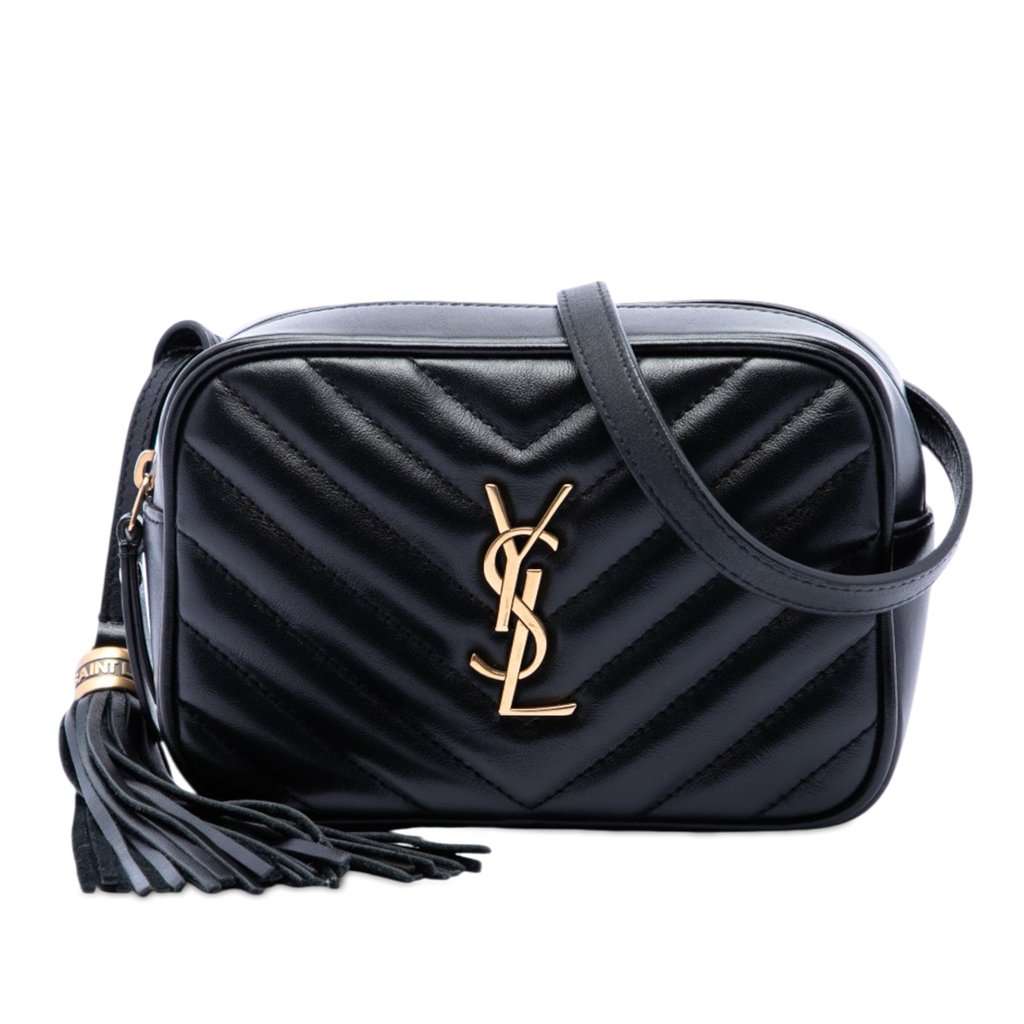 Saint Laurent Mini Matelasse Calfskin Monogram Lou Tassel Camera Bag Black Leather Very good - Front View