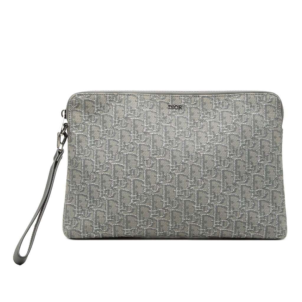 Dior Oblique Canvas A4 Zipped Pouch Grey Very good condition - Front View
