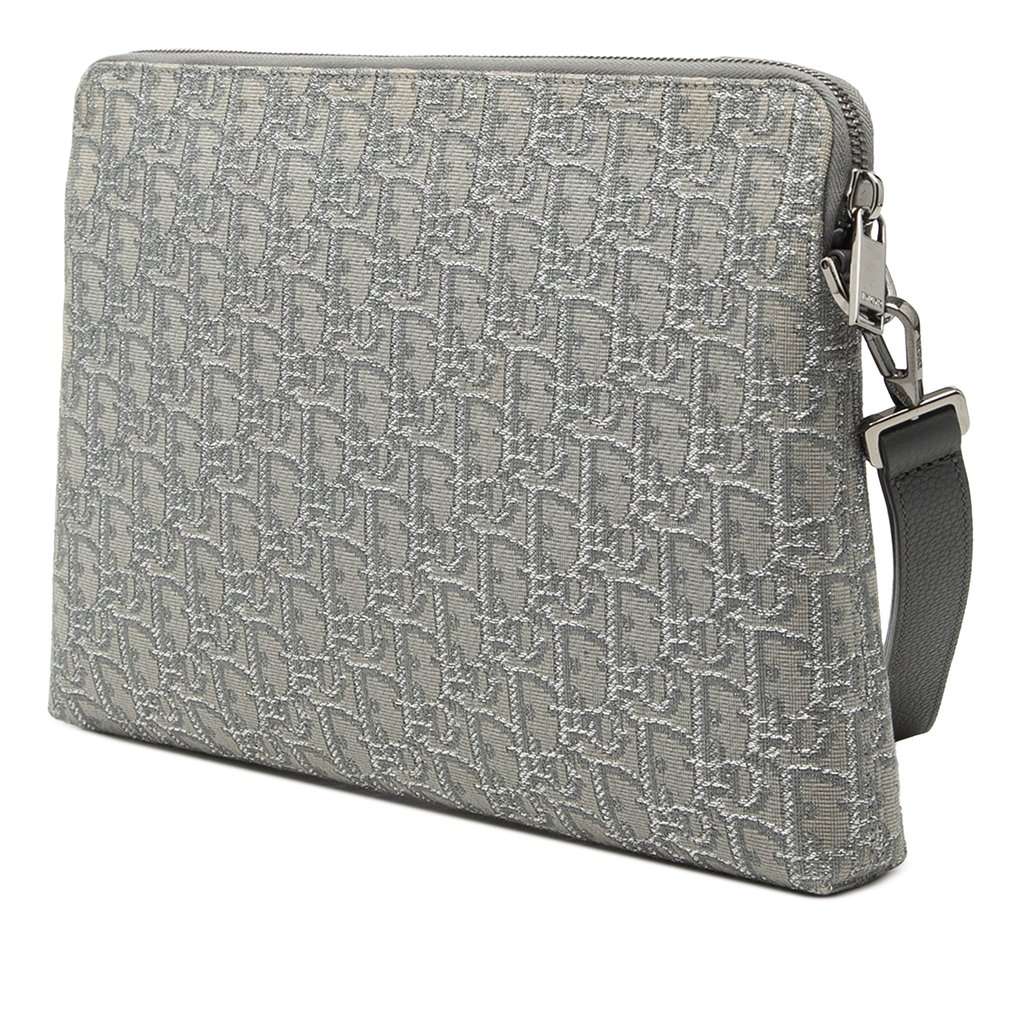 Dior Oblique Canvas A4 Zipped Pouch Grey Very good condition - Back View