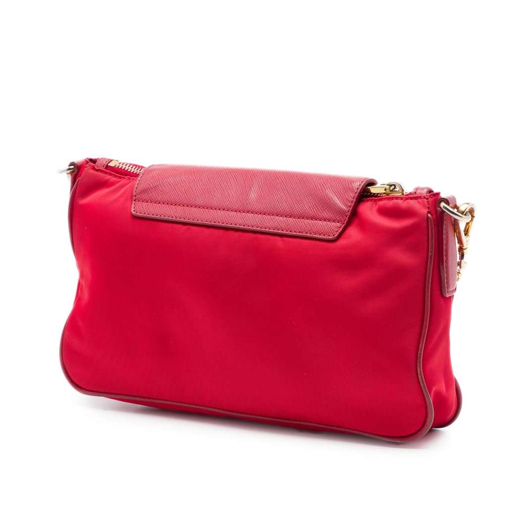 Prada Saffiano Trimmed Tessuto Chain Crossbody Red Very good - Back View