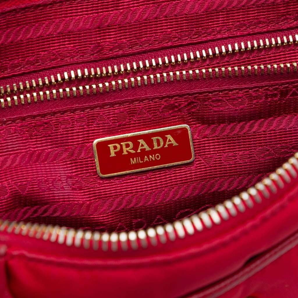 Prada Saffiano Trimmed Tessuto Chain Crossbody Red Very good - Box View
