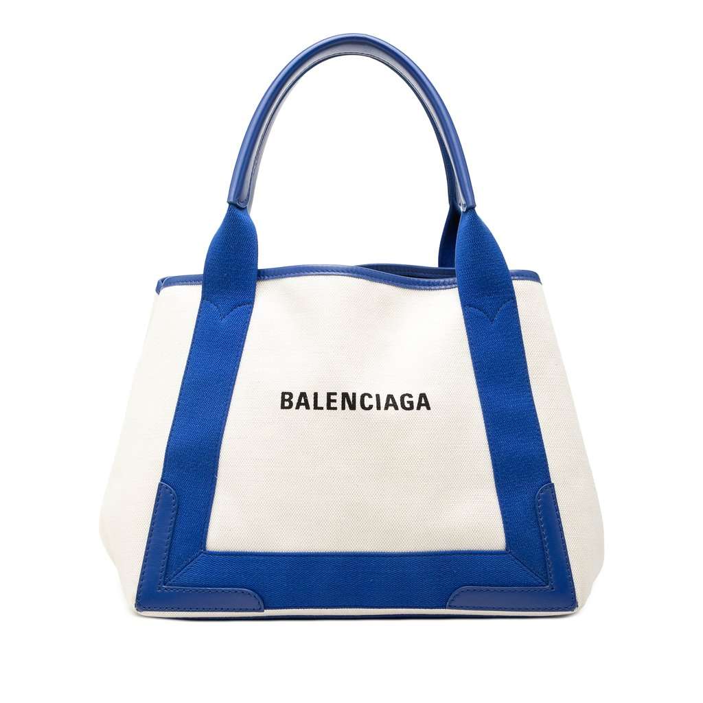 Balenciaga Canvas Navy Cabas S Tote White Very good condition - Front View