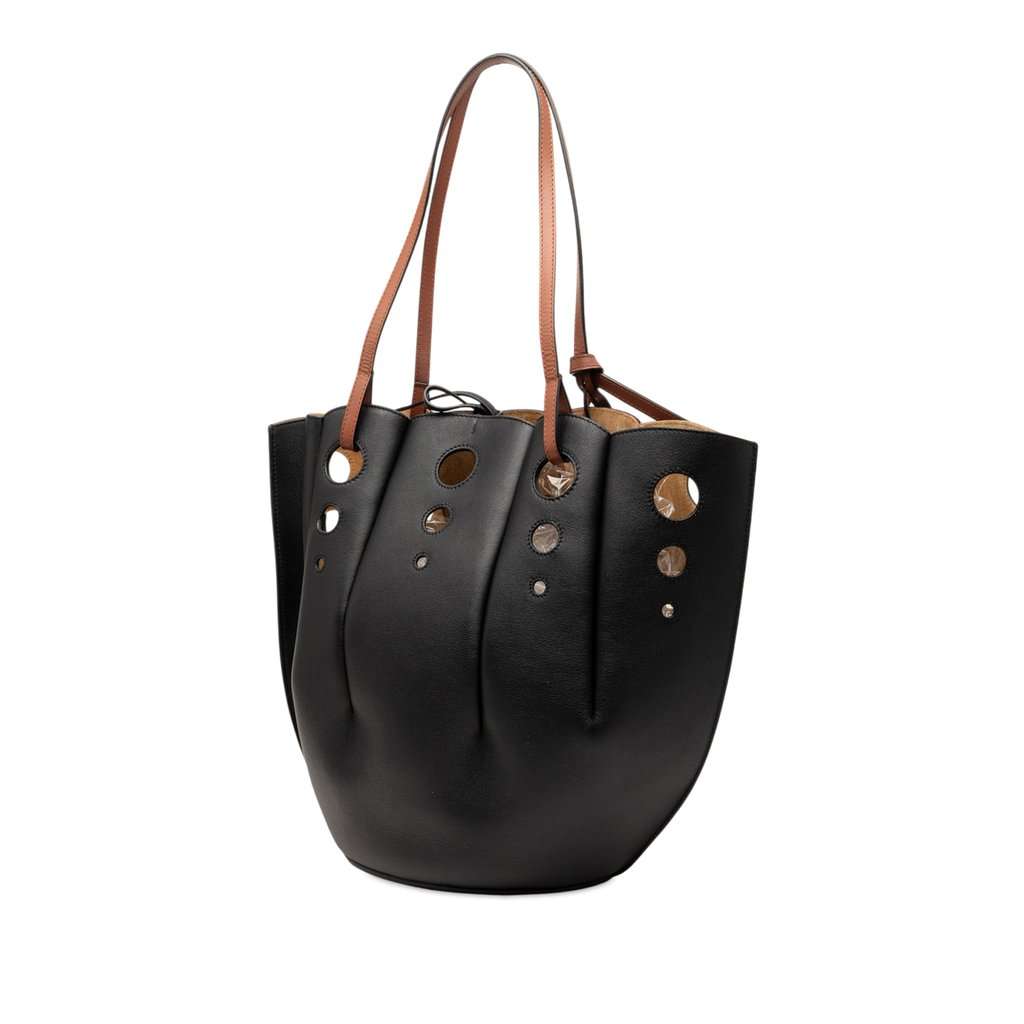 Loewe Paulas Ibiza Perforated Leather Shell Basket Tote Black Leather Very good condition - Back View