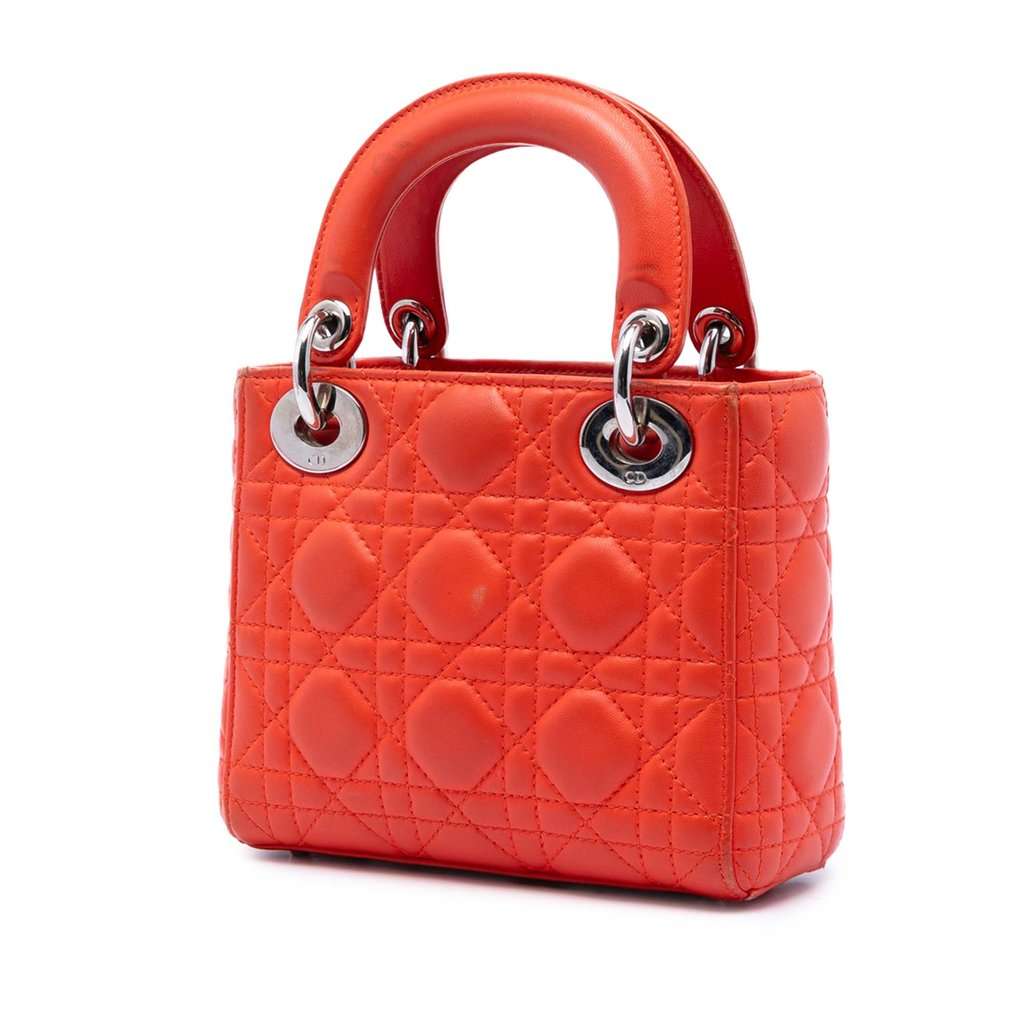 Dior Mini Lambskin Cannage Lady Dior Orange Leather Very good - Back View