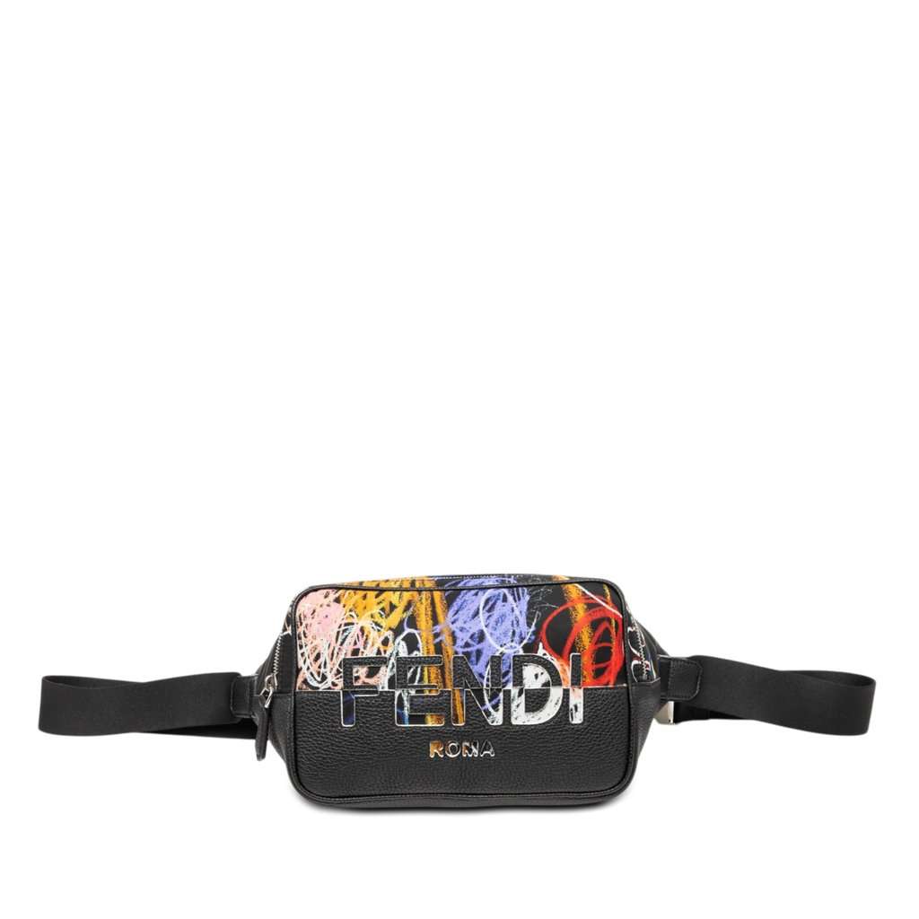 Fendi Noel Fielding Leather and Nylon Graffiti Belt Bag Black Leather Very good condition - Front View