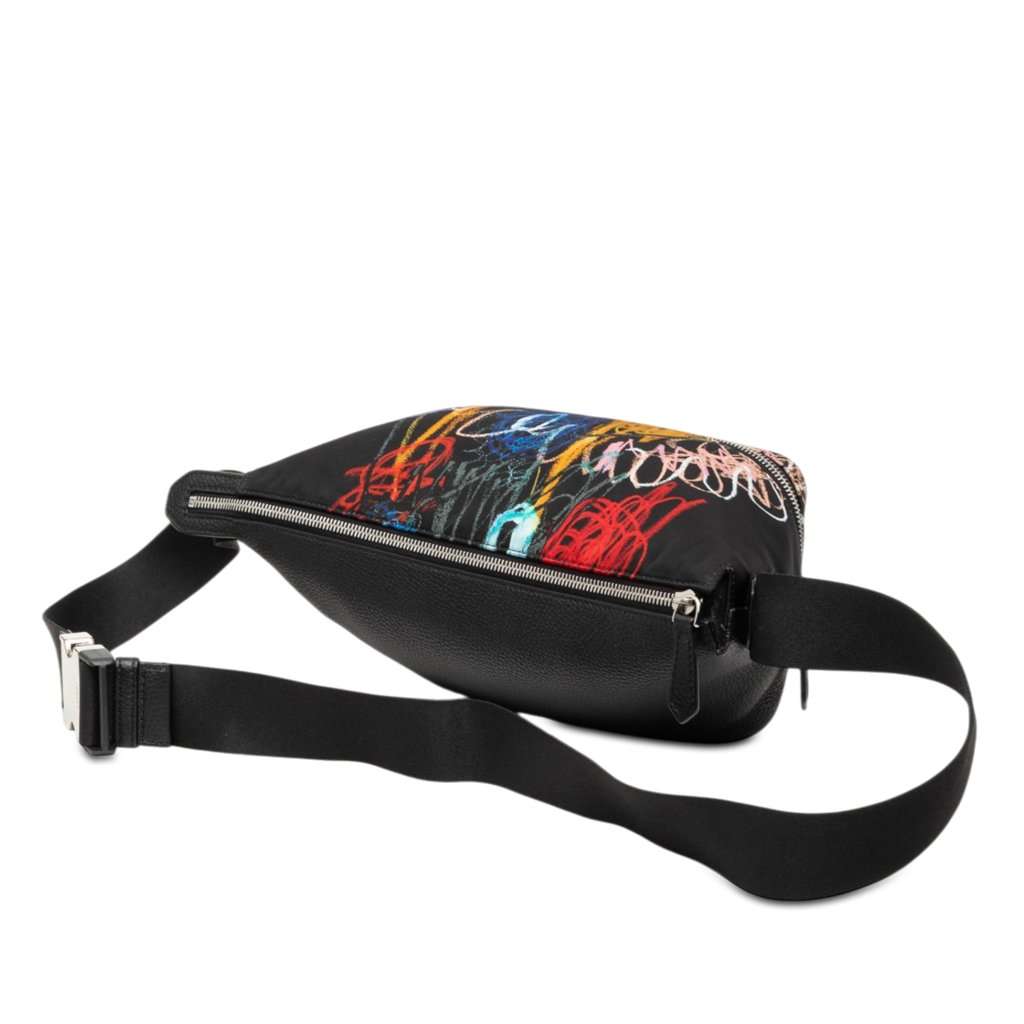 Fendi Noel Fielding Leather and Nylon Graffiti Belt Bag Black Leather Very good condition - Back View
