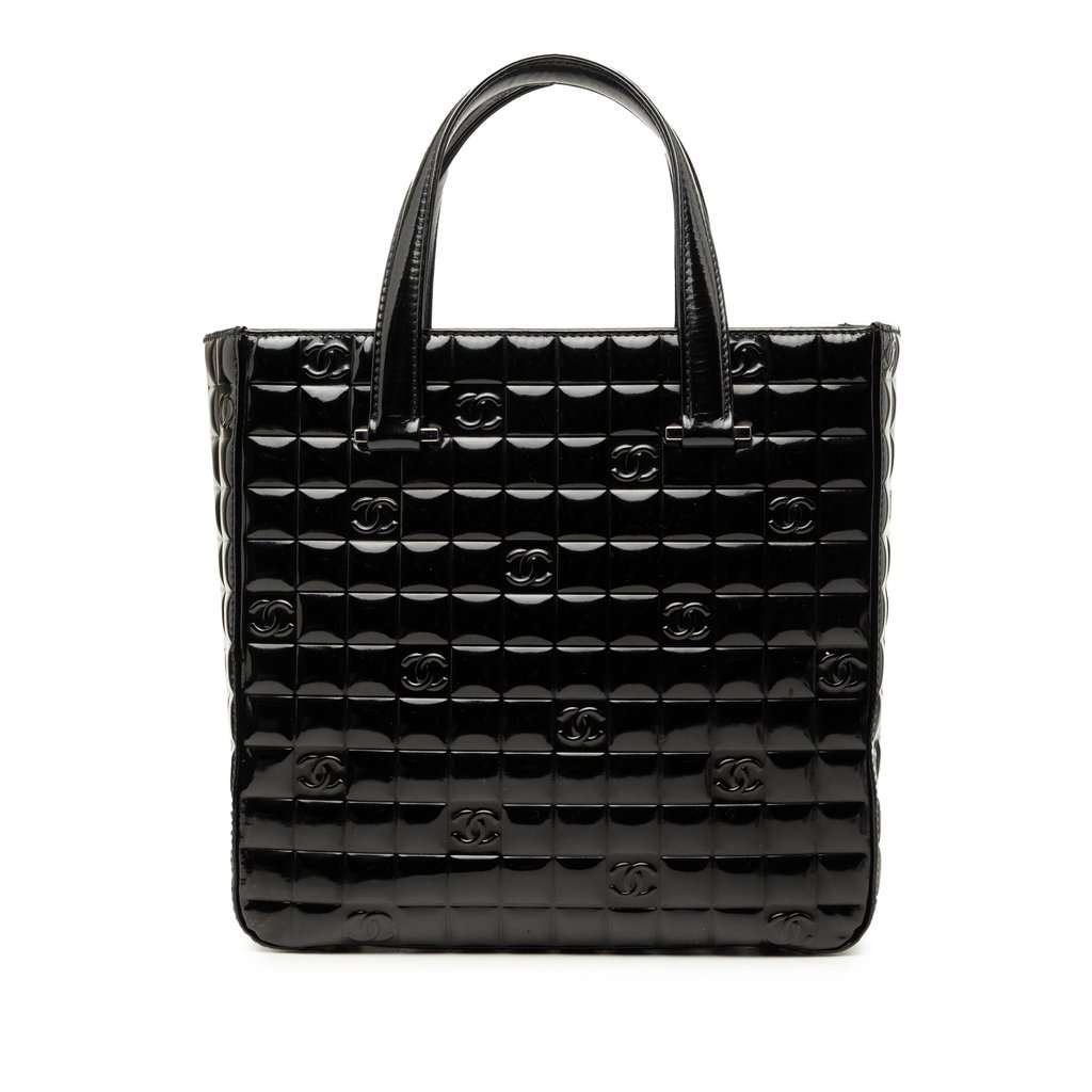 Chanel CC Chocolate Bar Patent Tote Black Leather Very good - Front View