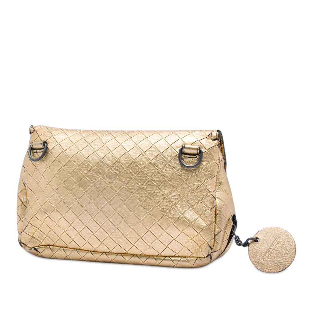 Bottega Veneta Nappa Intrecciomirage Chain Flap Crossbody Gold Leather Very good - Back View