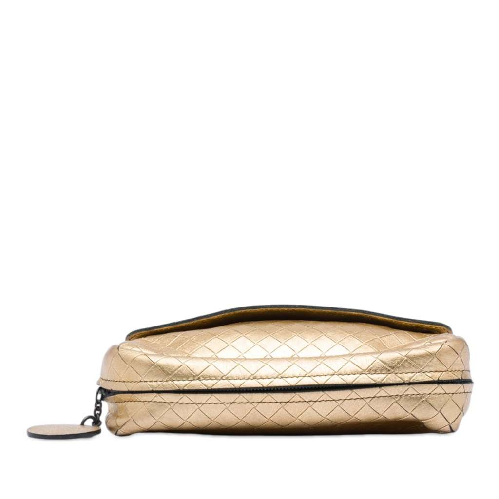 Bottega Veneta Nappa Intrecciomirage Chain Flap Crossbody Gold Leather Very good - Inside View