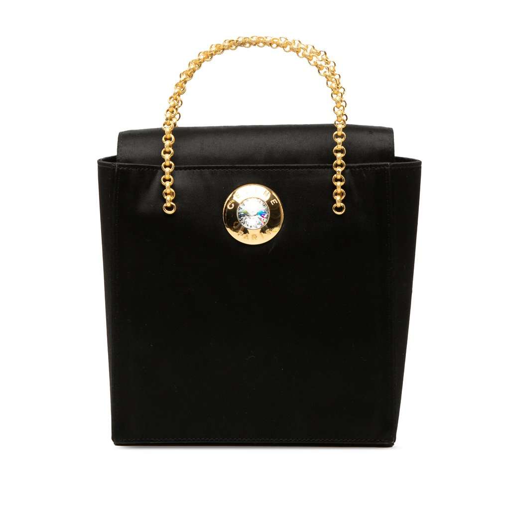 Celine Satin Starball Chain Top Handle Bag Black Very good - Front View