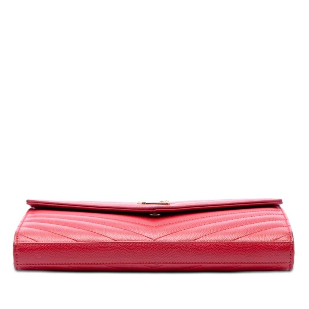 Saint Laurent Grain De Poudre Cassandre Envelope Chain Wallet Red Leather Very good condition - Inside View