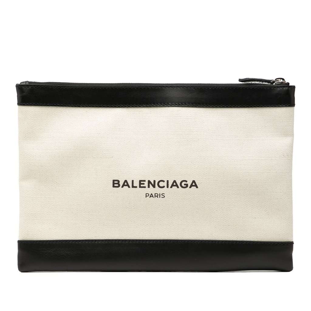 Balenciaga M Canvas Navy Clip Clutch White Very good - Front View