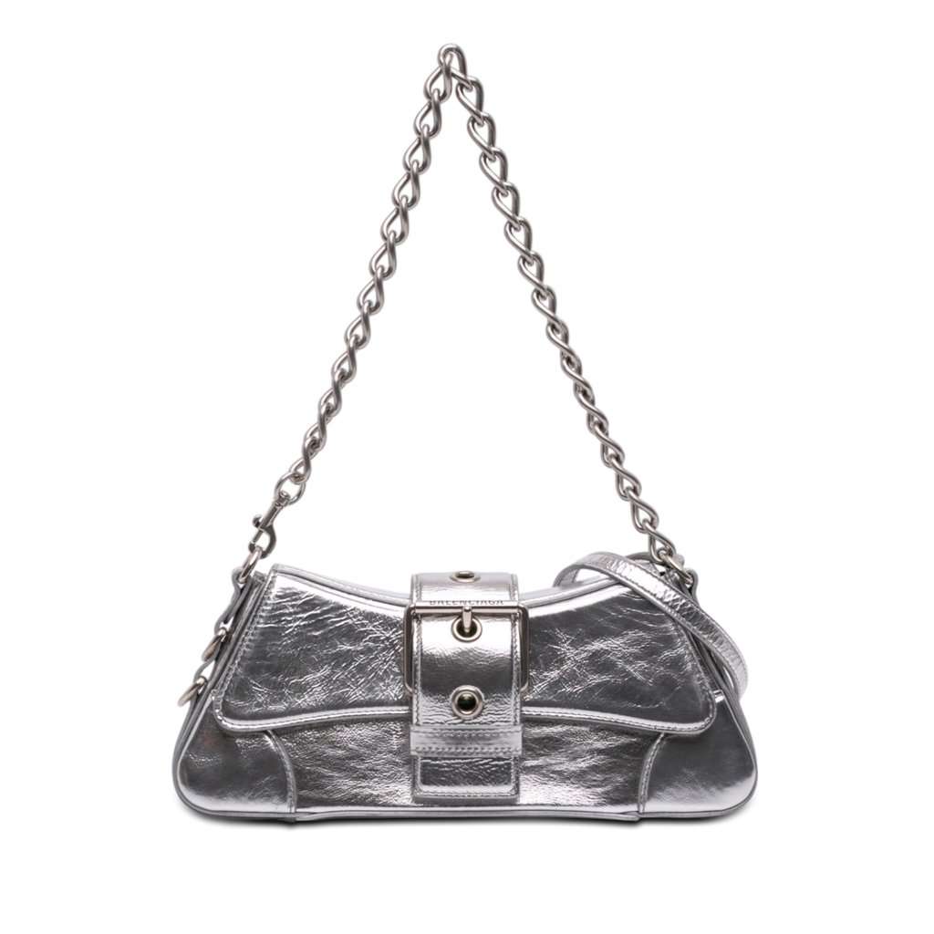 Balenciaga Small Metallic Calfskin Lindsay Satchel Silver Leather Very good condition - Front View