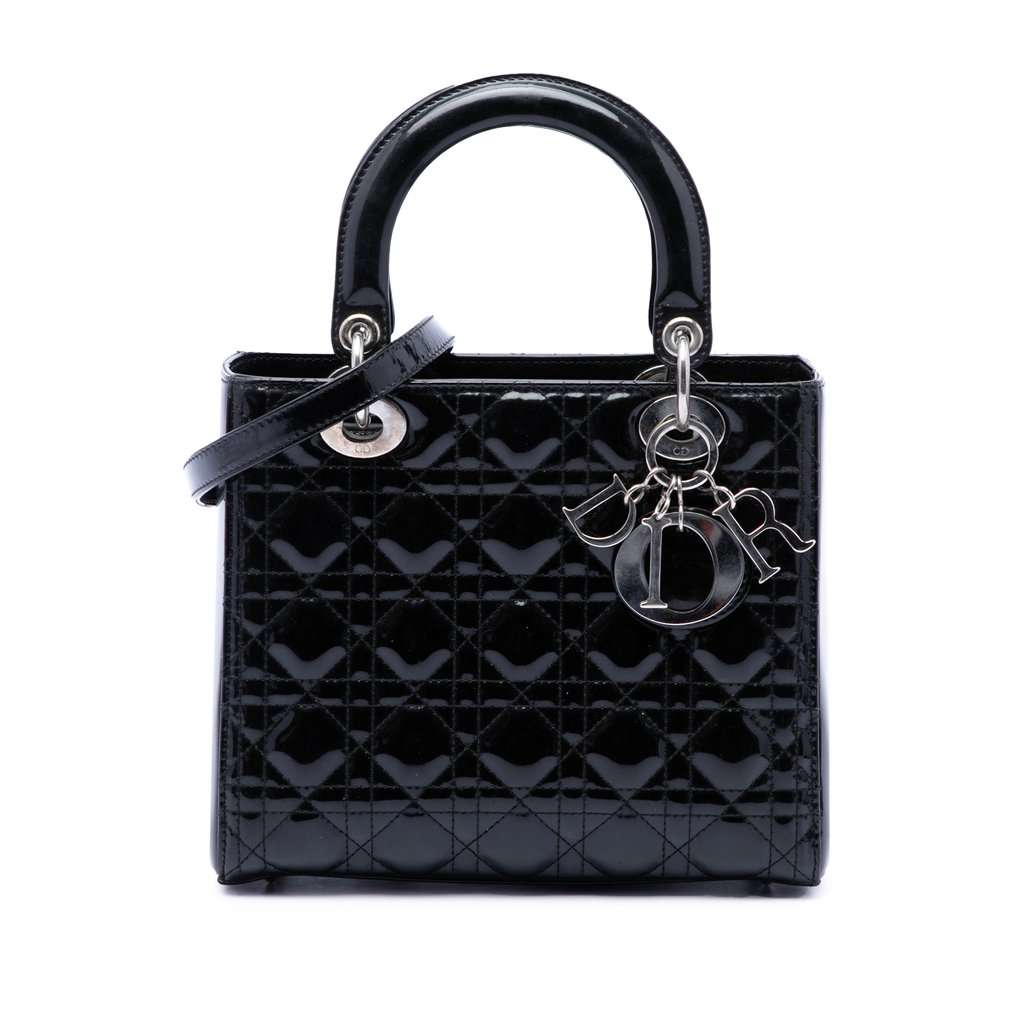 Dior Medium Patent Cannage Lady Dior Black Leather Very good condition - Front View