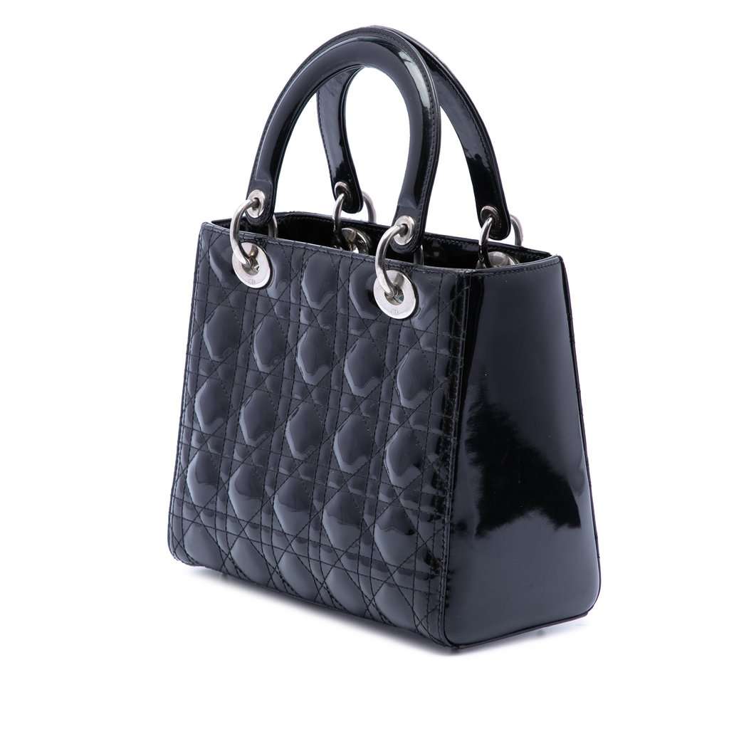 Dior Medium Patent Cannage Lady Dior Black Leather Very good condition - Back View