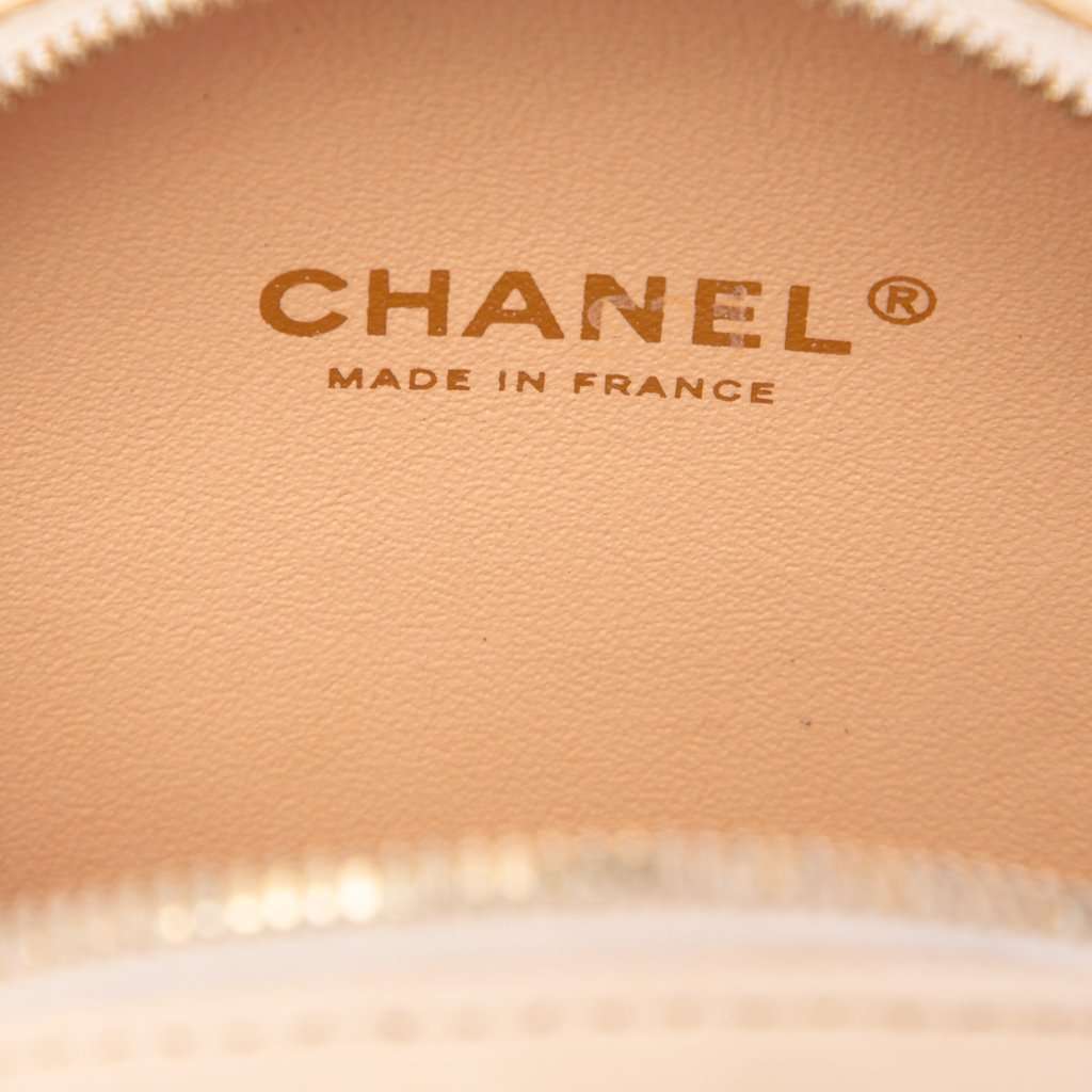 Chanel Stitched Calfskin Logo Strass and Pearl Chain Round Crossbody Beige Leather Very good condition - Box View