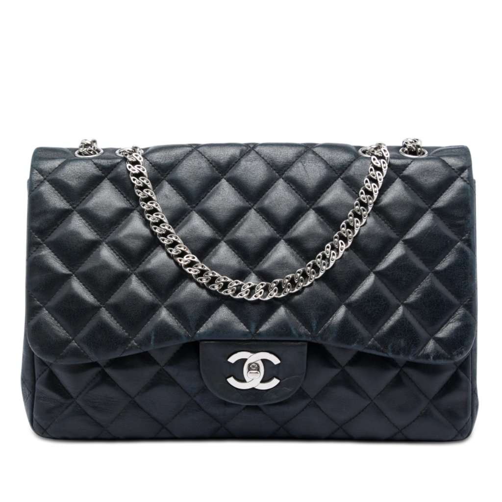 Chanel Jumbo Classic Lambskin Single Flap Black Leather Very good condition - Front View