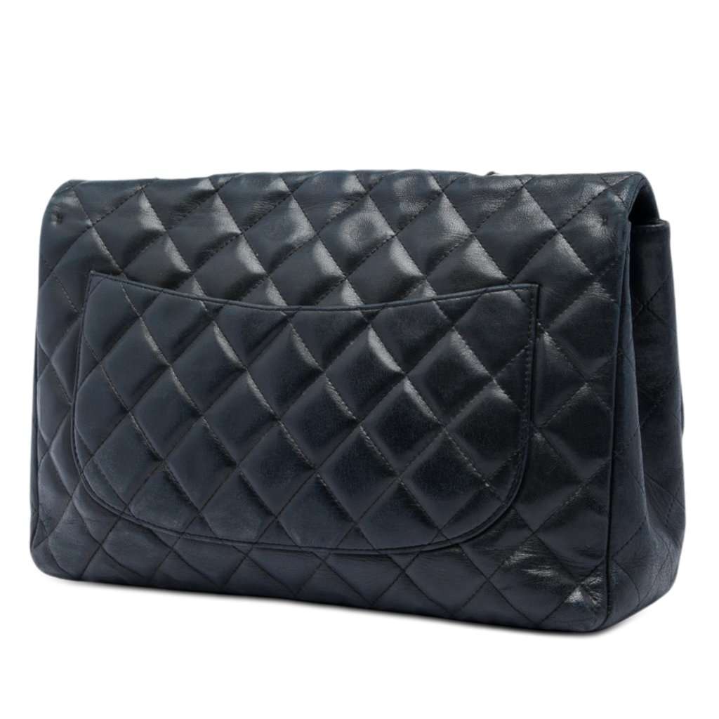 Chanel Jumbo Classic Lambskin Single Flap Black Leather Very good condition - Back View