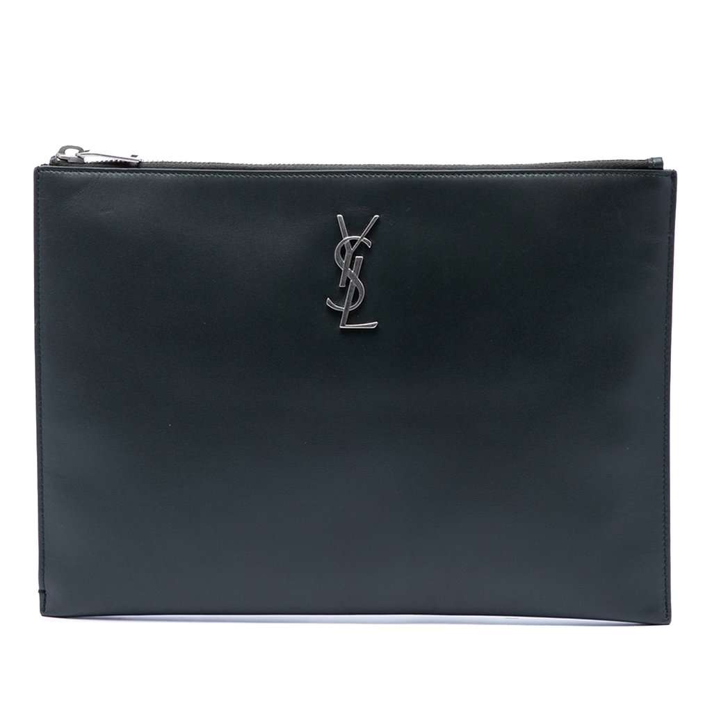 Saint Laurent Leather Monogram Ipad Case Blue Leather Very good - Front View
