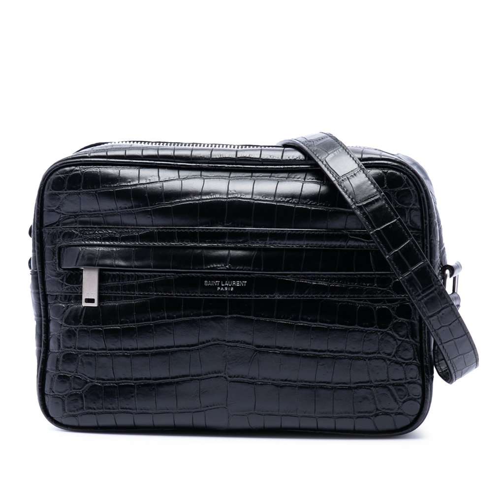 Saint Laurent Crocodile Embossed Leather Camp Camera Bag Black Leather Very good condition - Front View