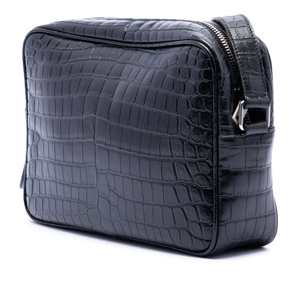 Saint Laurent Crocodile Embossed Leather Camp Camera Bag Black Leather Very good condition - Back View