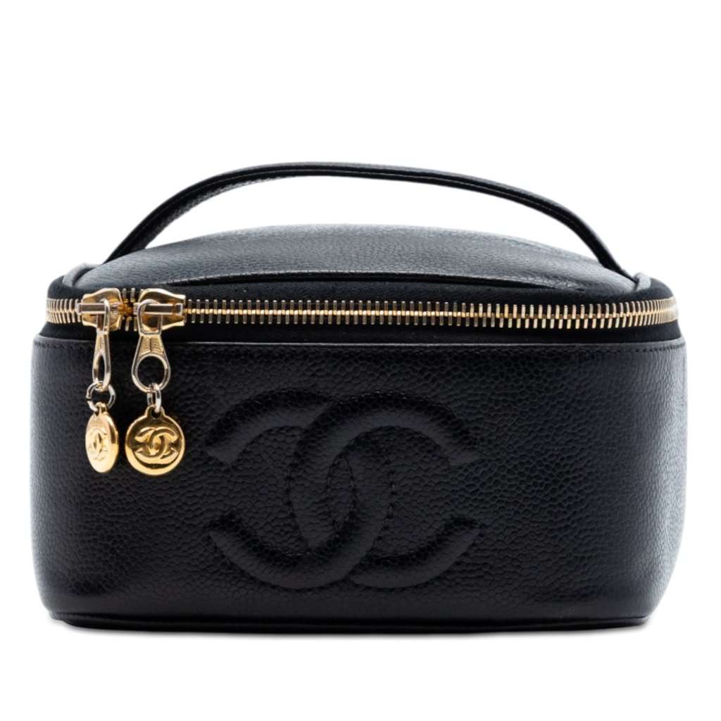 Chanel CC Caviar Vanity Case Black Leather Very good - Front View