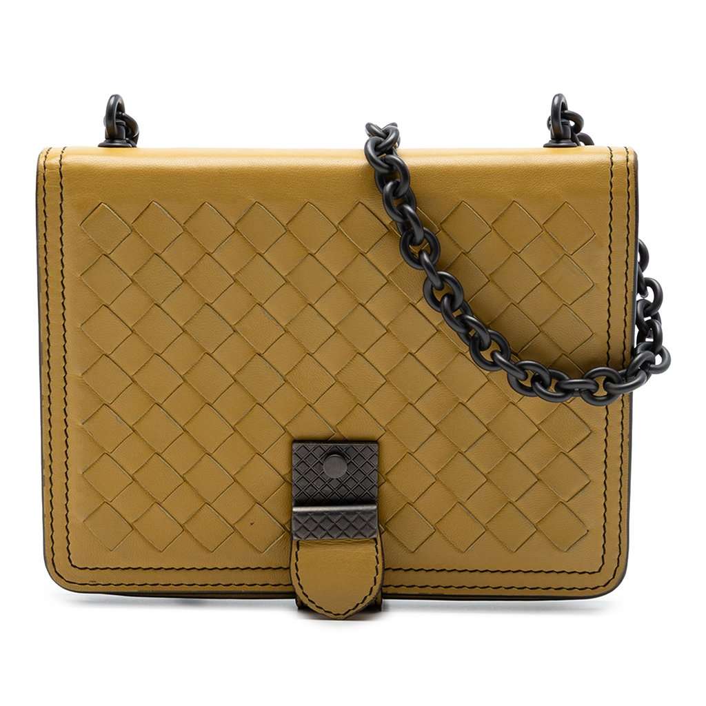 Bottega Veneta Small Nappa Intrecciato Runway Shoulder Bag Yellow Leather Very good condition - Front View
