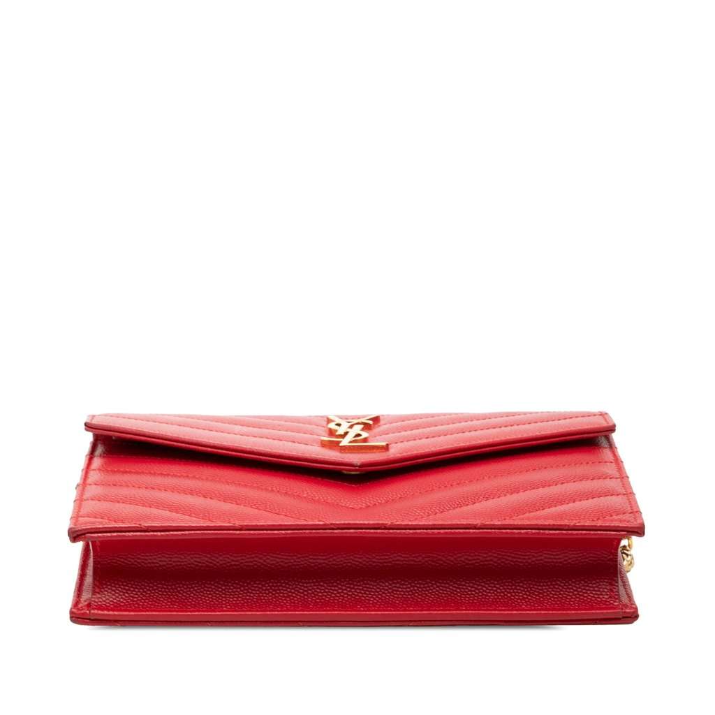 Saint Laurent Grain De Poudre Chevron Monogram Envelope Wallet on Chain Red Leather Very good condition - Inside View