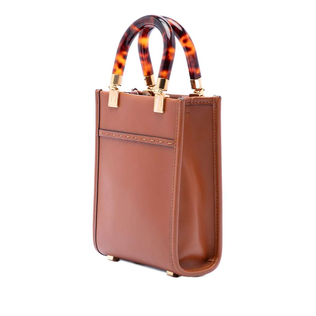 Fendi Mini Leather Sunshine Shopper Tote Brown Leather Very good - Back View