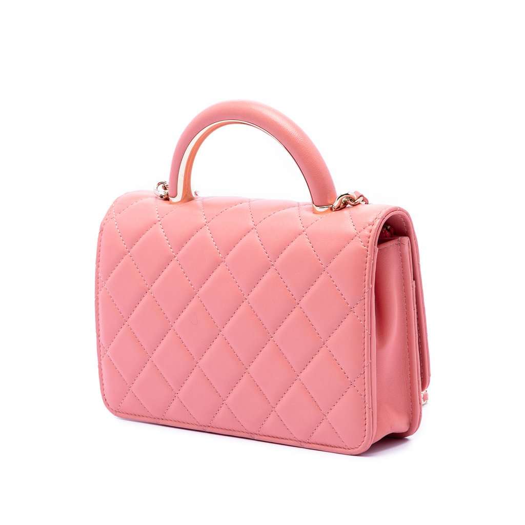 Chanel Mini Rectangular Lambskin Paris Le19M Charming Top Handle Flap Pink Leather Very good condition - Back View