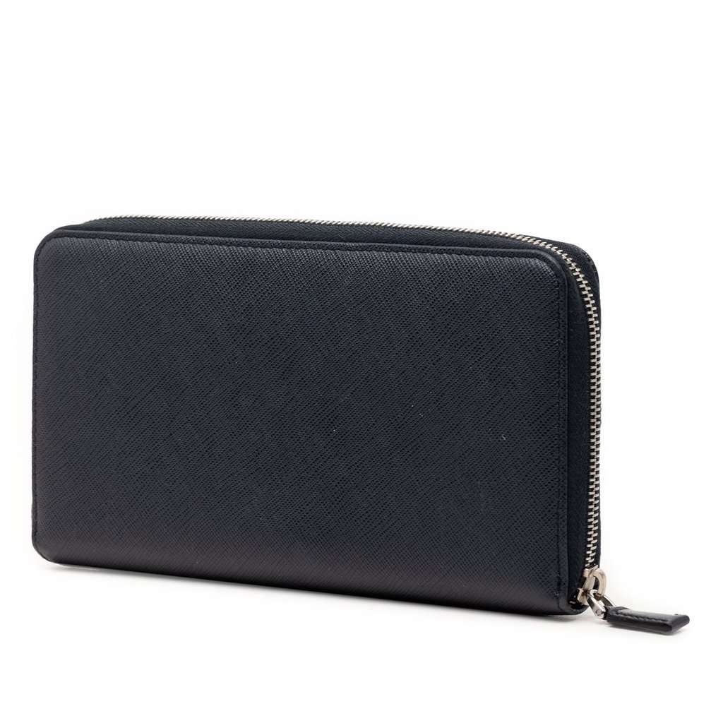 Prada Saffiano Zip Around Long Wallet Blue Leather Very good condition - Back View