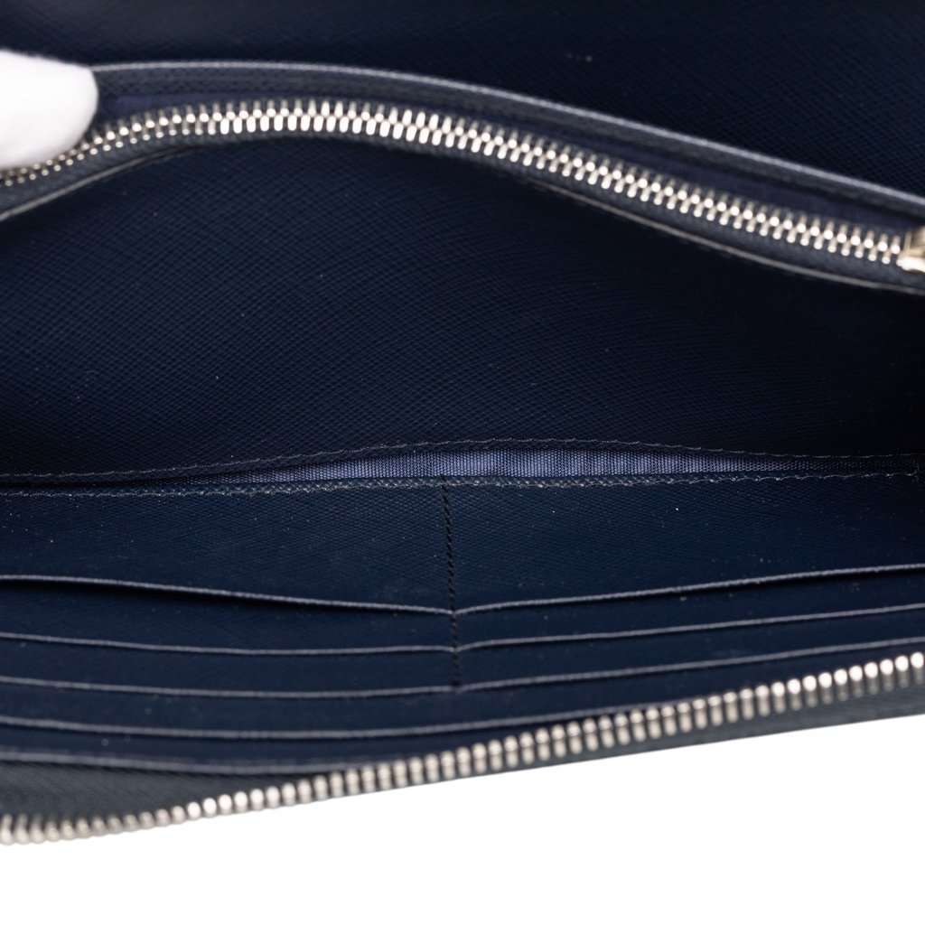 Prada Saffiano Zip Around Long Wallet Blue Leather Very good condition - Model View