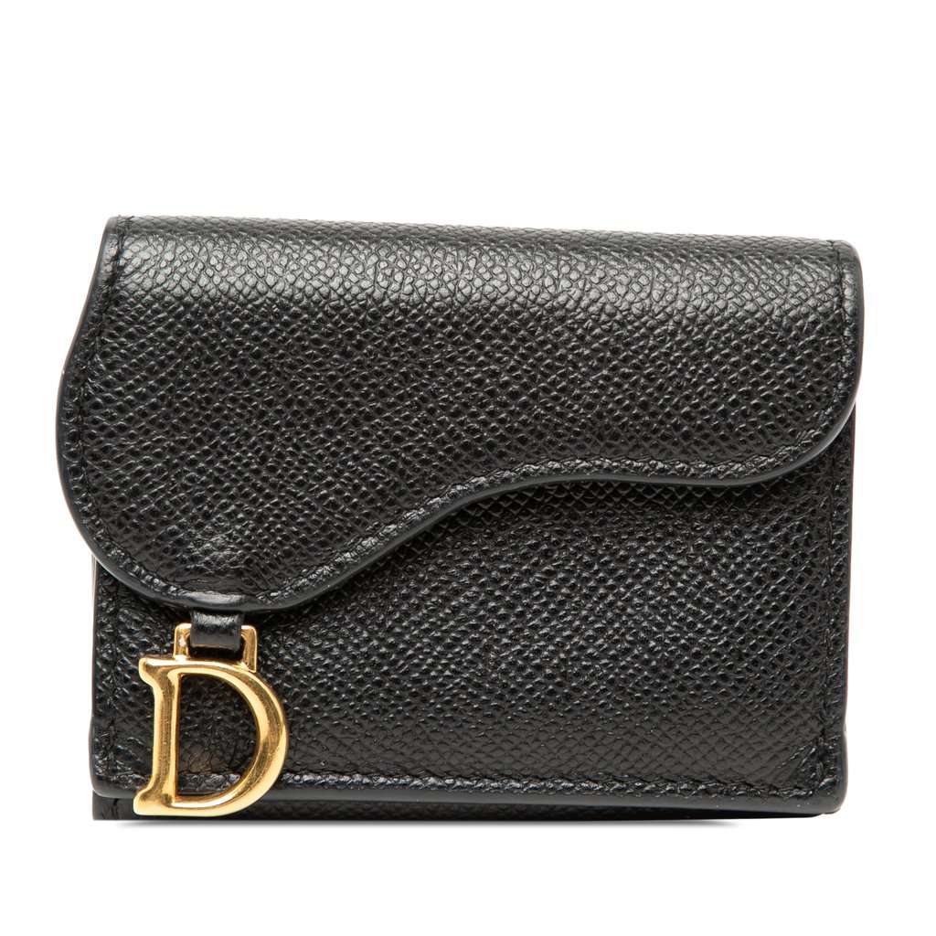 Dior Grained Calfskin Saddle Trifold Wallet Black Leather Very good condition - Front View