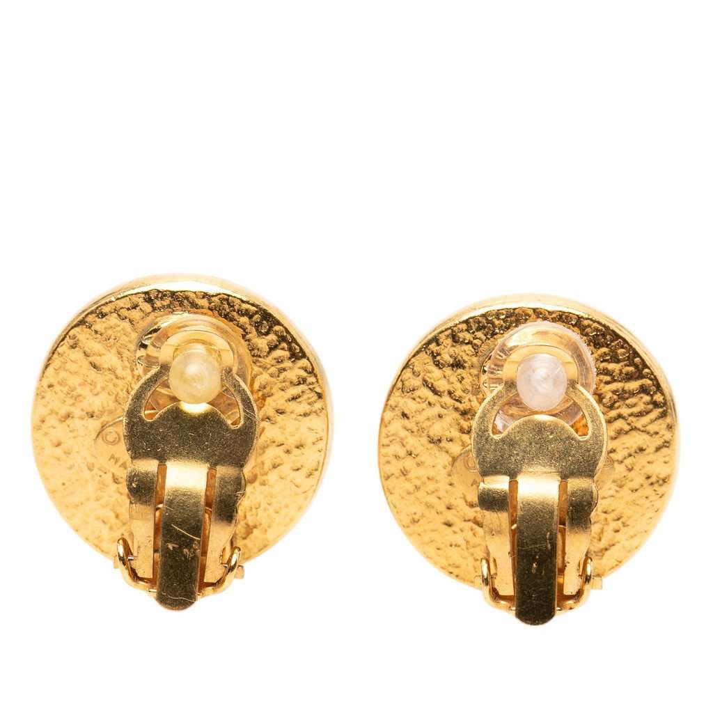 Chanel CC Gold Plated Faux Pearl Clip on Earrings Gold Metal Very good - Back View