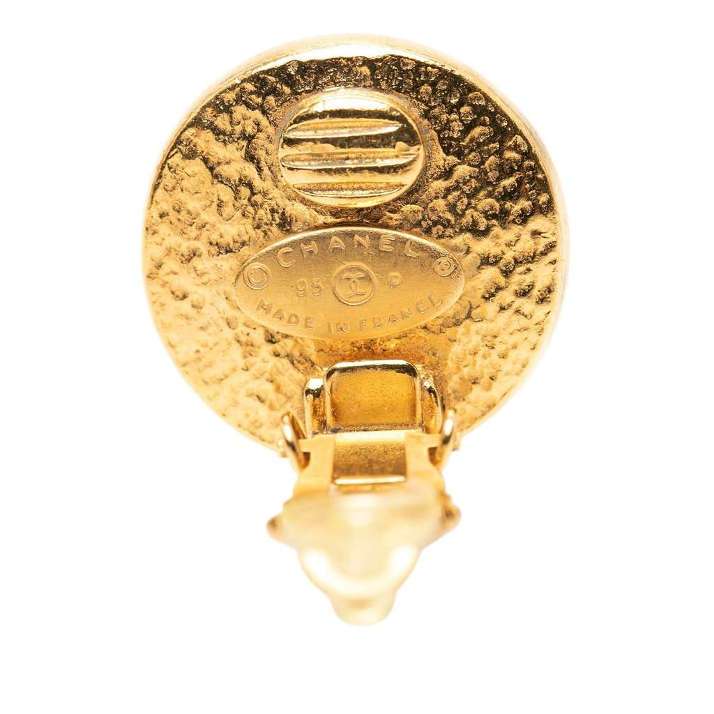 Chanel CC Gold Plated Faux Pearl Clip on Earrings Gold Metal Very good - Inside View