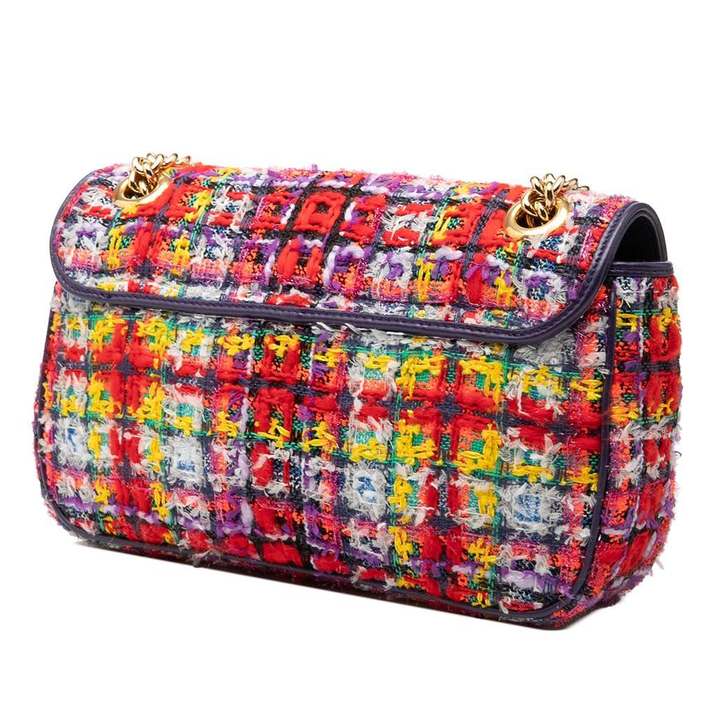 Gucci Medium GG Marmont Tweed Shoulder Bag Red Very good condition - Back View