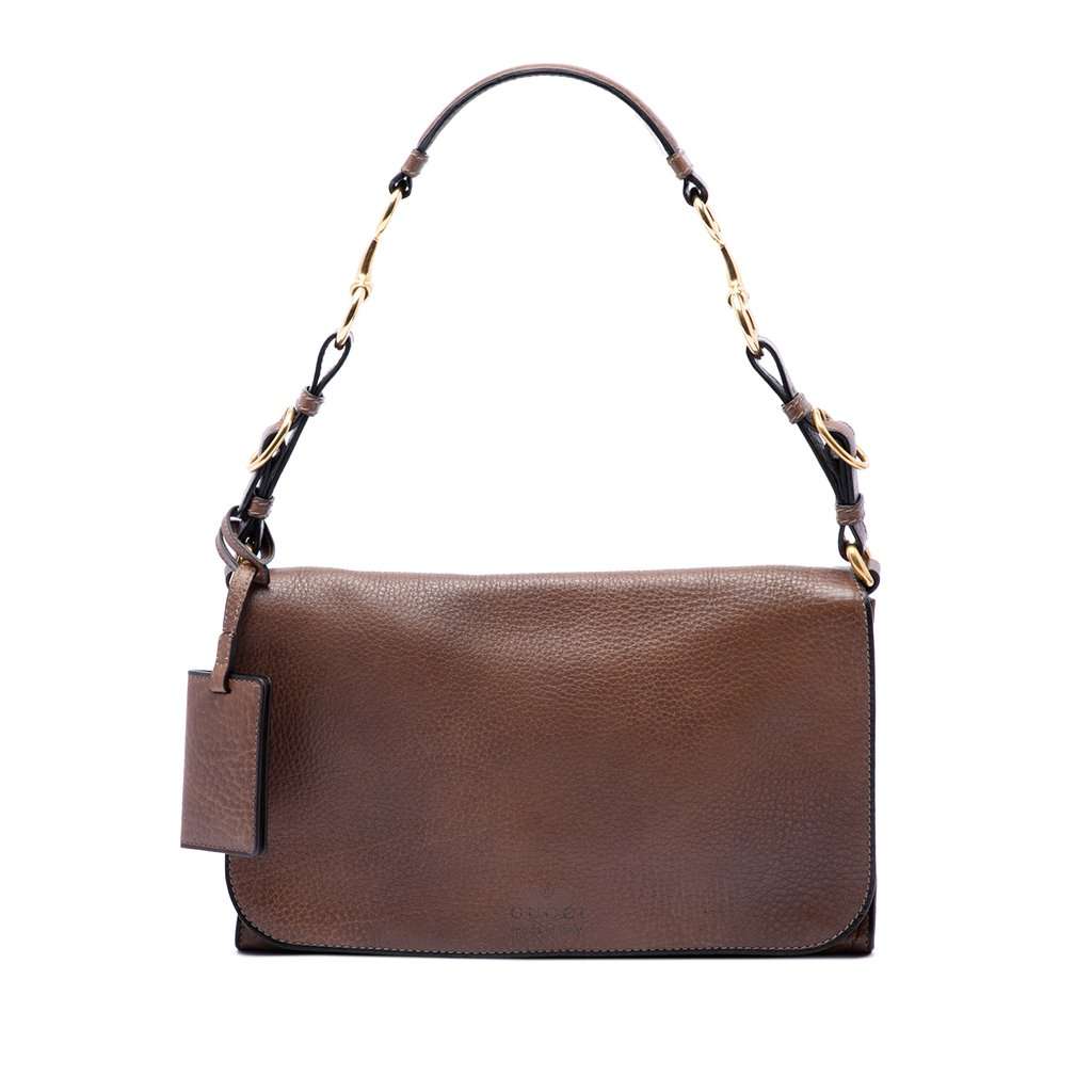 Gucci Grained Calfskin Harness Shoulder Bag Brown Leather Very good - Front View