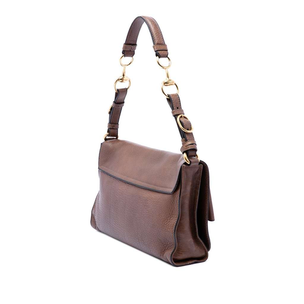 Gucci Grained Calfskin Harness Shoulder Bag Brown Leather Very good - Back View
