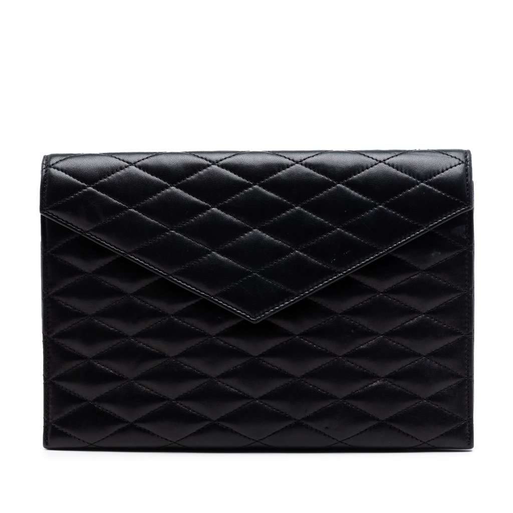 Saint Laurent Quilted Lambskin Envelope Pouch Black Leather Very good - Front View