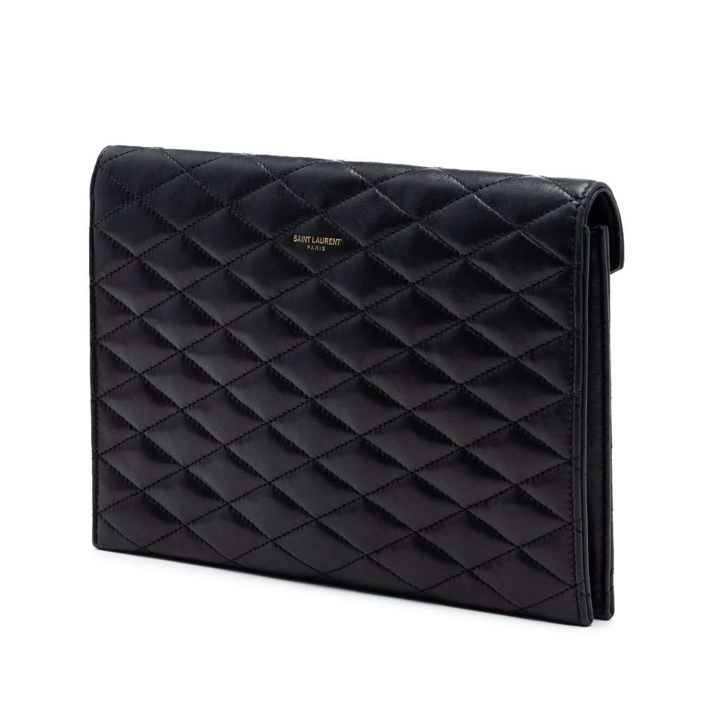 Saint Laurent Quilted Lambskin Envelope Pouch Black Leather Very good - Back View