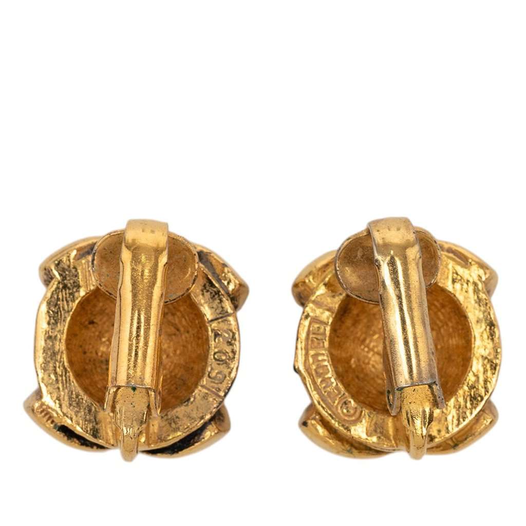 Chanel CC Gold Plated Round Clip On Earrings Gold Metal Very good condition - Back View