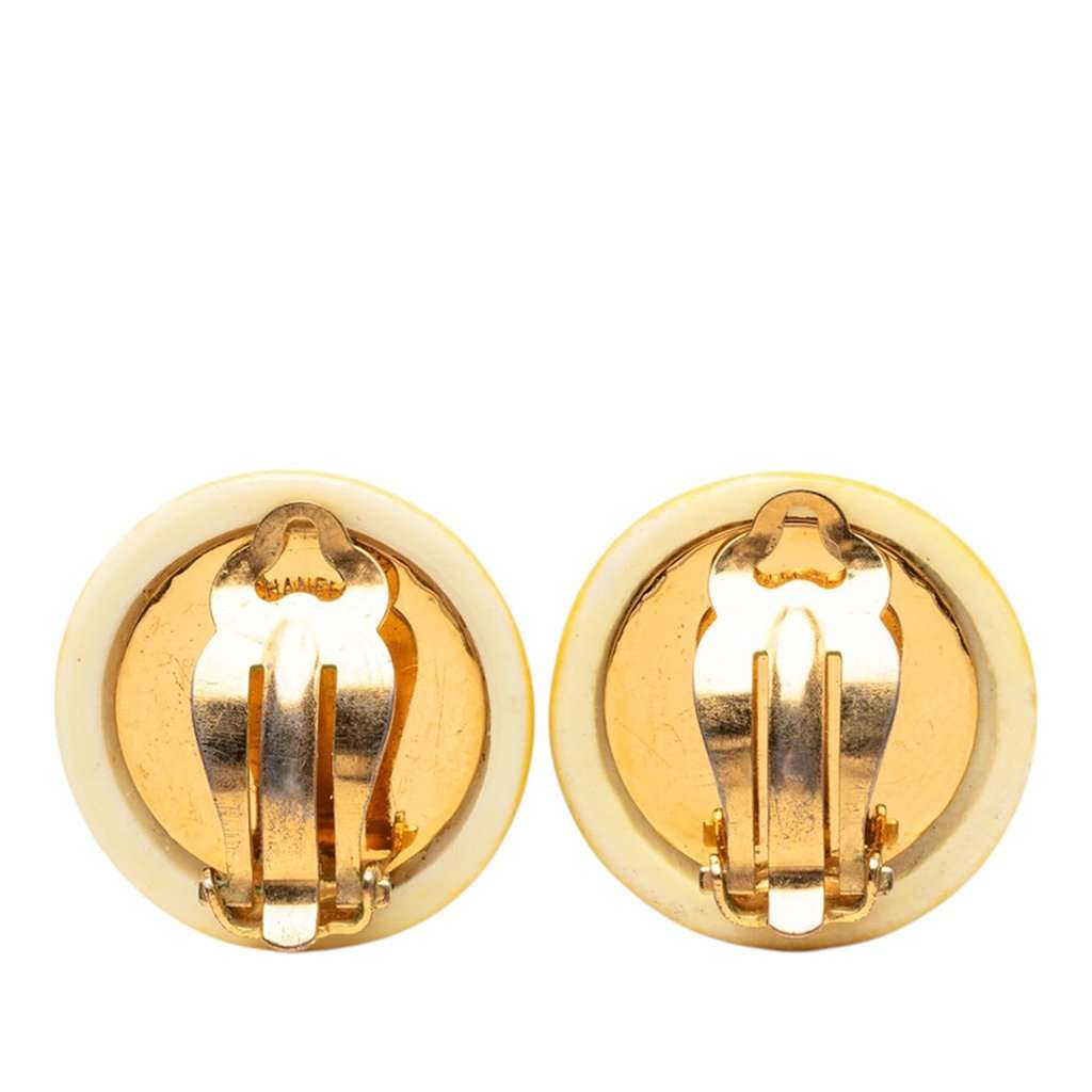 Chanel CC Resin Round Clip On Earrings Yellow Plastic Very good - Back View