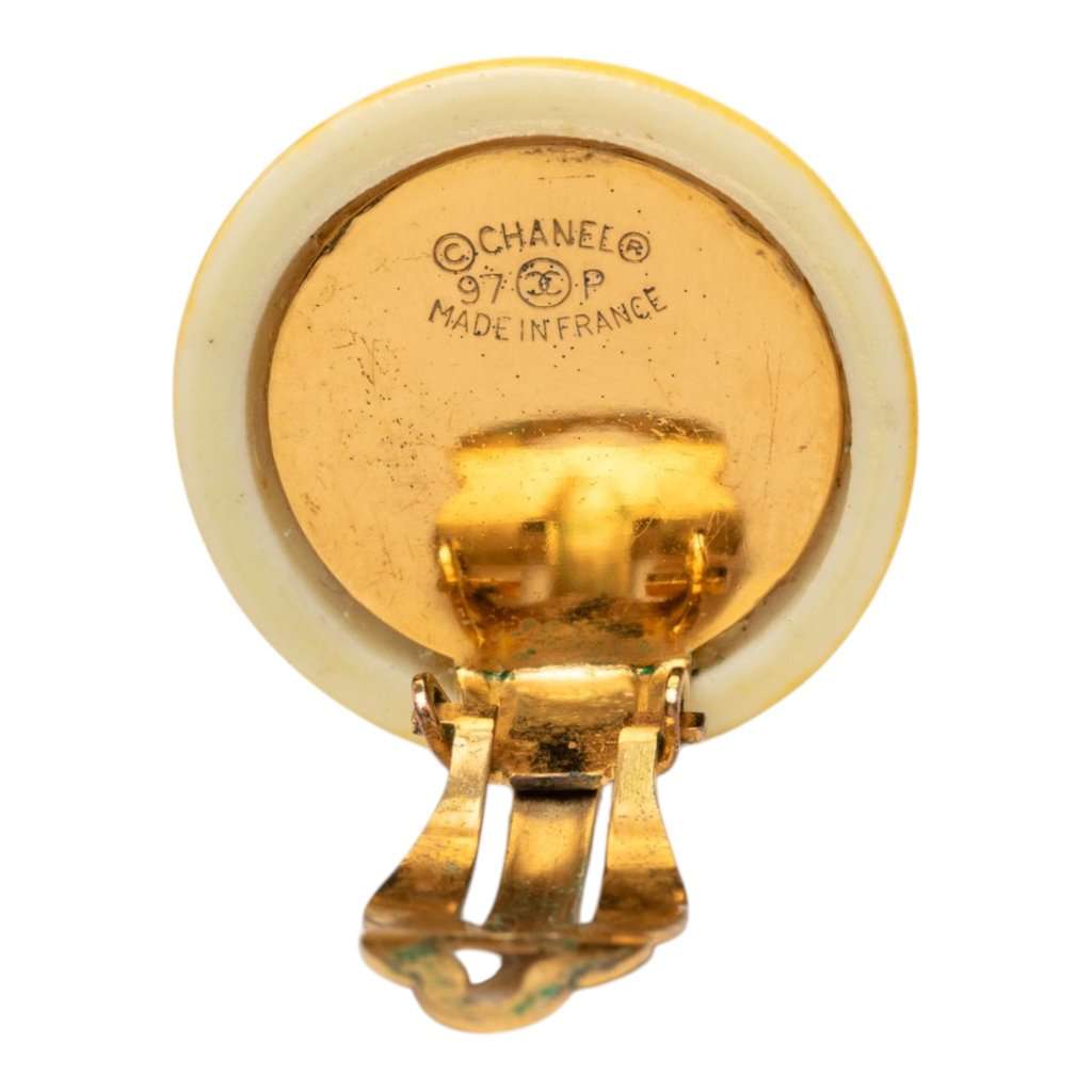 Chanel CC Resin Round Clip On Earrings Yellow Plastic Very good - Inside View