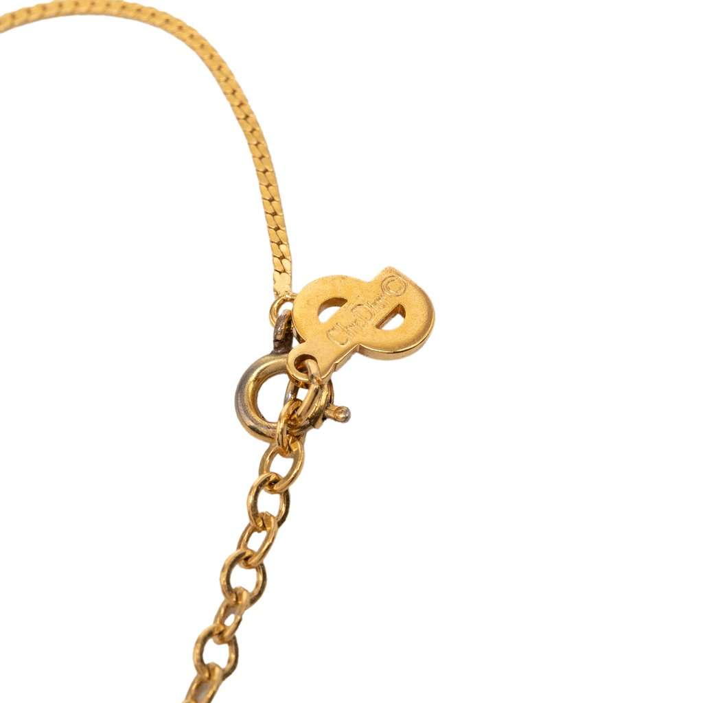 Dior Gold Plated Enamel Logo Round Pendant Necklace Gold Metal Very good condition - Inside View